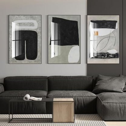 QKF 3Pcs Black Gray Abstract Textured Crystal Framed Canvas Wall Art Set - color: Black, White, Gray, Light Green, size: 16" X 24" X 3 pieces