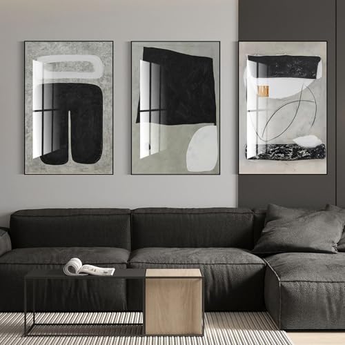 QKF 3Pcs Black Gray Abstract Textured Crystal Framed Canvas Wall Art Set - color: Black, White, Gray, Light Green, size: 20" X 28" X 3 pieces
