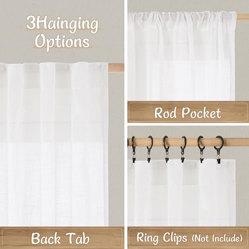 LAMIT White Sheer Linen Curtains 24 Inch Length for Cafe, 25 x 24 Inch - color: White, size: 25"W x 24"L (Pack of 2)