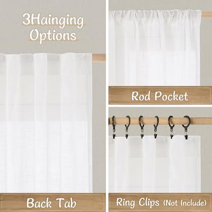 LAMIT White Sheer Linen Curtains 24 Inch Length for Cafe, 25 x 24 Inch - color: White, size: 25"W x 24"L (Pack of 2)