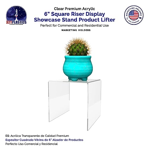 Marketing Holders Clear Acrylic Riser 6” Square Retail Jeweler Ring Box Platform Lucite Collectible Coins Throne Counter or Tabletop Pedestal - size: 6" Riser