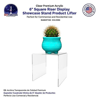 Marketing Holders Clear Acrylic Riser 6” Square Retail Jeweler Ring Box Platform Lucite Collectible Coins Throne Counter or Tabletop Pedestal - size: 6" Riser