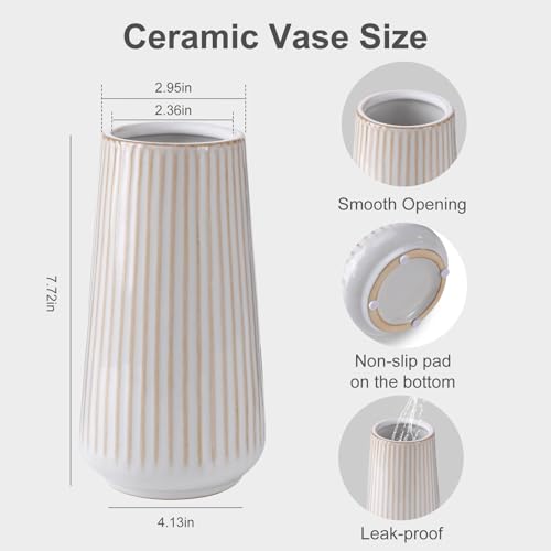 Ceramic Vase, GUKJOB Small Cute Flower Vase for Pampas Grass, Home, Living Room, Dining Table, Farmhouse, Office Decor, Bedroom, Table, and Kitchen Shelf (Yellow Ribbed) - color: Small Yellow Ribbed - 1pc