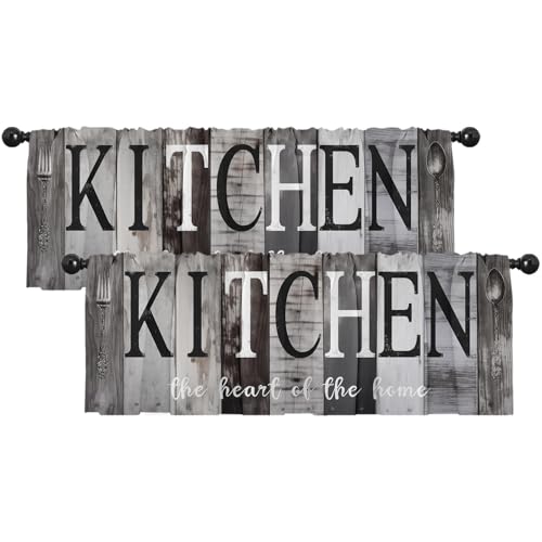 Emvency Valances for Windows, 2 Pack, 52x18 Inch, Farmhouse Grey - color: Kitchen Grey, size: 52"W x 18"L (Pack of 2)