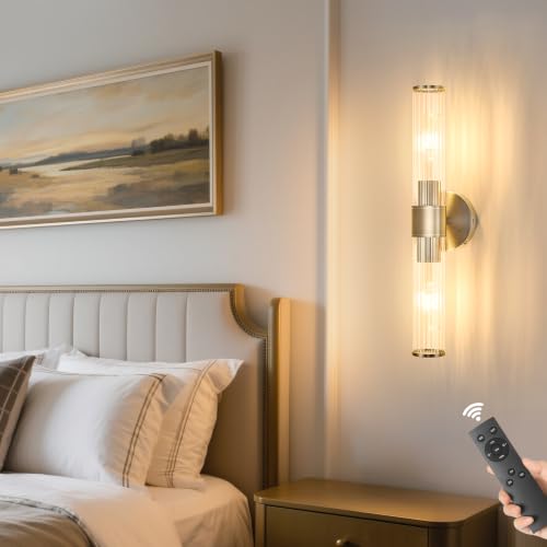 Morauroral Nickel Battery Operated Wall Sconces Set of Two, Wireless Sconce - color: Nickel