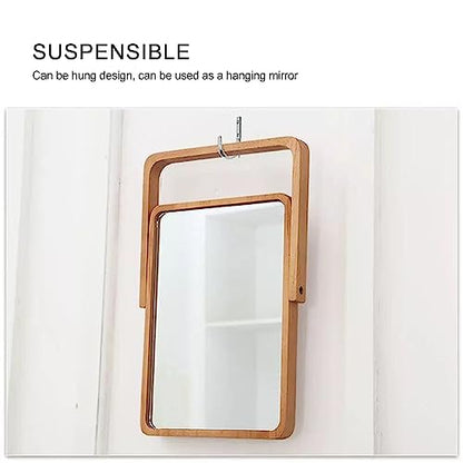 Mokoze Wood Desk Mirror, Adjustable Tabletop Vanity Mirror, 10.55" x 7.87"