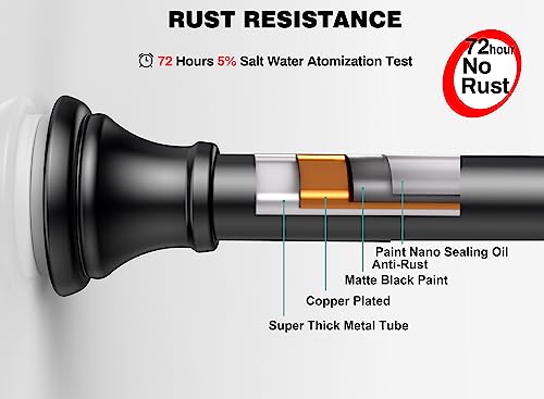 Black Tension Shower Curtain Rod – Adjustable 18-89 Inches, Fits 20-88 Inch Spaces, No Drill Rust Resistant Spring Rod for Bathroom, Kitchen, Bedroom, Balcony - color: Black, size: 18-89 inch