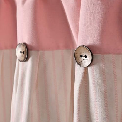 DOSLY Ides Farmhouse Rustic Pink Cotton Blend Valance Curtain, Striped Pleated Design with Coconut Buttons, Multi-Room Window Treatment for Kitchen, Living Room, Bedroom, 52" W x 18" L - color: Pink& Pink Stripe, size: 52"W x 18"L (Pack of 1)