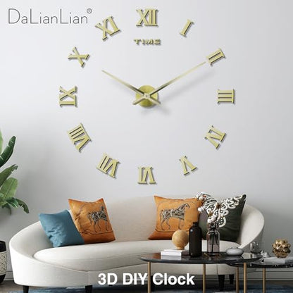 DIY Frameless Wall Clock, 3D, Adjustable Up to 52”, Gold - color: Gold