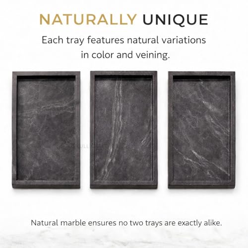 Natural Marble Tray, Black, 12" x 8", Rectangular - color: Black, size: 8" x 12" x 1.5"