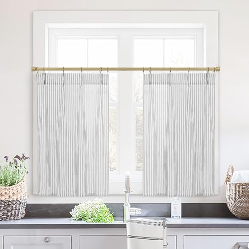 Lino Rosa RV Curtains for Camper Windows Bottom Bunk Bed,Privacy Sheer Linen Cafe Boho Curtains 2 Panels for Kitchen 20 Inch Length Light Grey - color: Grey, size: 24"W x 20"L (Pack of 2)