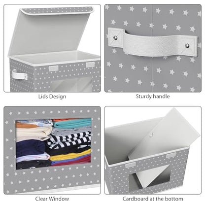 Univivi Fabric Foldable Storage Boxes with Lids, 4 Pack, Gray Star - color: Grey Star