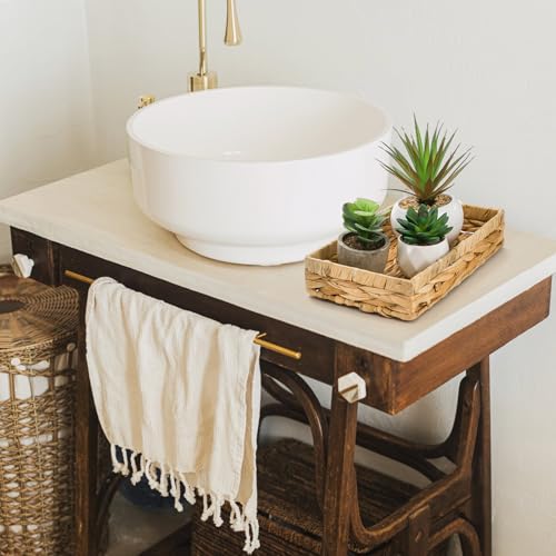 Eorbow 3 Packs Wicker Storage Trays, 10" Rattan Vanity Trays, Handwoven Toilet Paper Holder for Bathroom Towel, Rectangular Water Hyacinth Organizer for Countertop, Tank Topper, Pantry, Shelves