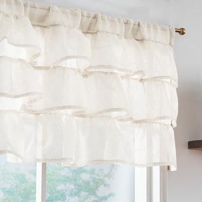 jinchan Ruffled Valance Curtain Shabbychic Farmhouse 18 Inch 1 Panel Beige - color: *Breeze Beige
