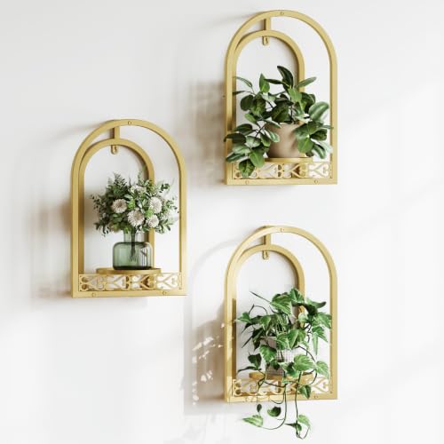 3 Pack Wall Plant Stands, Indoor Plant Holders Apartment, Gold - color: 3 Pack Golden