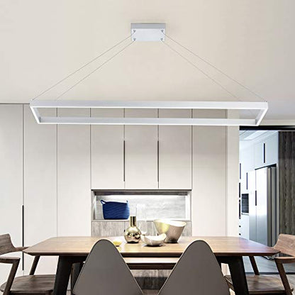 Modern LED Chandelier Linear Rectangle,Pendant Light,Silver 39.4"