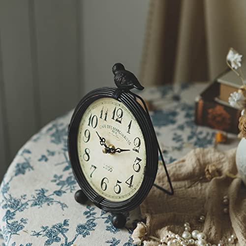 NIKKY HOME Vintage Table Clock with Bird, Desk Clocks, Battery Operated
