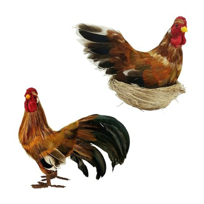 naturevibe 8.8 Inches Feathered Rooster Decor and Hen as Fall Decorations - style: Rooster and Hen
