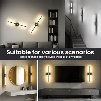 10000mAh Battery Operated Wall Sconces Set of 2, Black Gold-29Inch - color: Black Gold