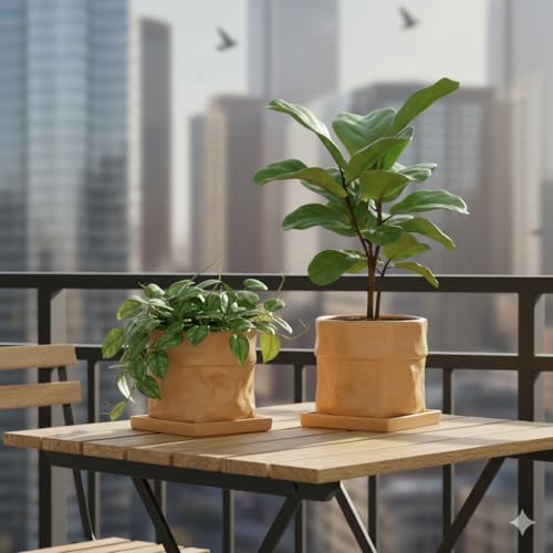 Nihow 8 Inch Ceramic Plant Pot with Drainage & Square Saucer,Terracotta - color: Terracota, size: 8 Inch