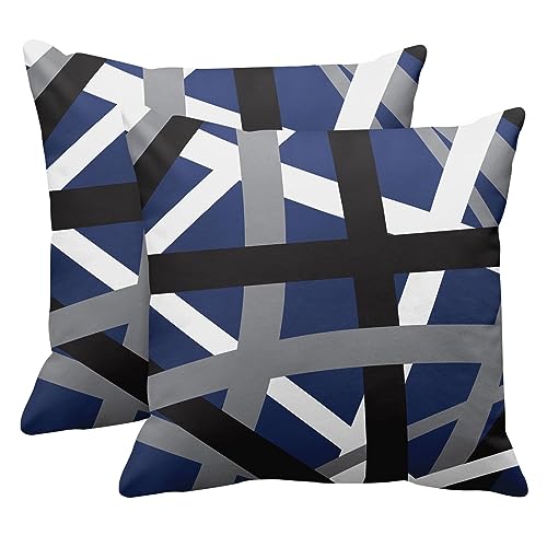 Emvency Throw Pillow Covers Set of 2, 18 x 18 Inch, Striped Retro Blue - color: Blue, size: 18" x 18" (Pack of 2)