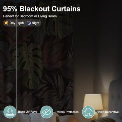 Tropical Botanical Blackout Curtains for Bedroom 84 Inches Long - color: Floral-j