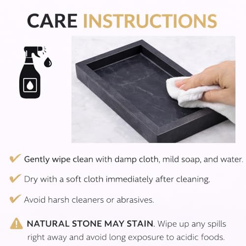 Natural Marble Tray, Black, 10" x 6", Rectangular - color: Black, size: 6" x 10" x 1.5"