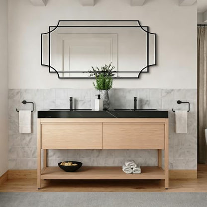 47"x24" Large Geometric Rectangle Beveled Mirror with Wood Frame - color: Black, size: 47"L x 24"W