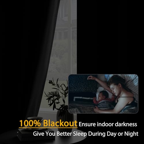 100% Blackout Linen Textured Curtains for Children's Room, Bedroom, Light Weight Curtains with Grommets Top, Full Blackout Curtains Privacy Protection, Black, 52" W x 63" L, 2 Panels - color: Black, size: 52"W x 63"L (Pack of 2)