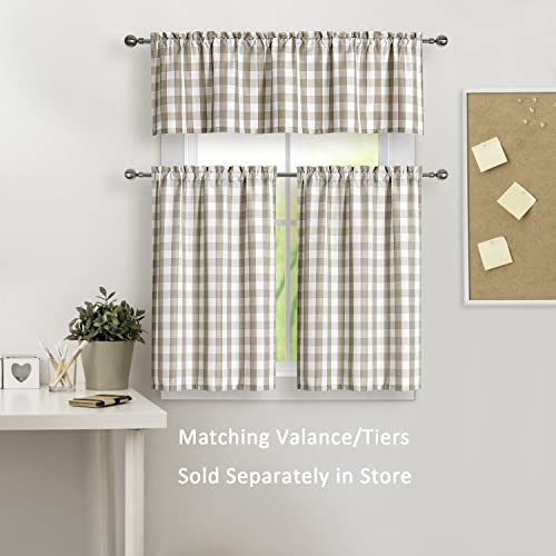Amzdecor Linen White Buffalo Plaid Valance Semi Sheer Cafe Curtain 55"x15" - color: Linen/White