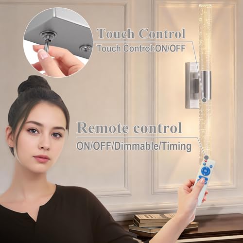 camuucci Battery Operated Wall Sconces Set of 2, Rechargeable Wall Lights - color: Silver, size: 20.9 Inches