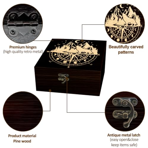 arricraft Small Wood Keepsake Storage Box, Moon Compass Wolf mountain Range