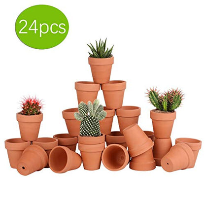FCFKUK 24pcs Small Mini Clay Pots, 2.5'' Terracotta Pot Clay Ceramic Pottery Planter, Cactus Flower Terra Cotta Pots, Succulents Nursery Pots, with Drainage Hole, for Indoor/Outdoor - color: White