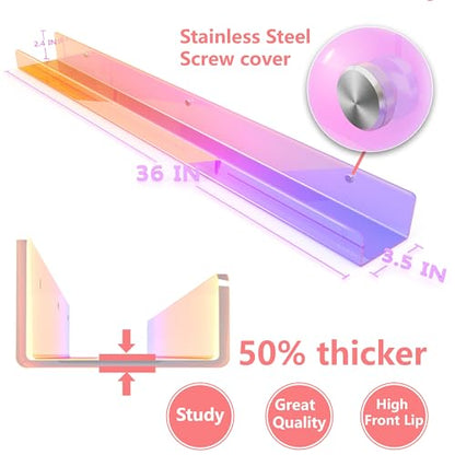 2 Pack RORKIM 36 Inch Iridescent Acrylic Floating Shelf, Kids Bookshelf - color: 36in-iridescent