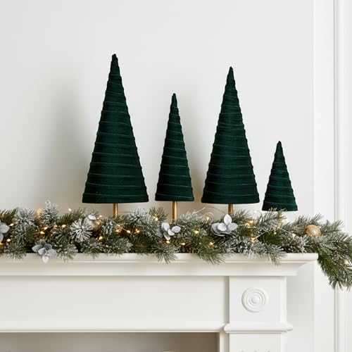 Hoolerry 4 Pcs Christmas Velvet Trees with Gold Pedestal, Green - color: Green