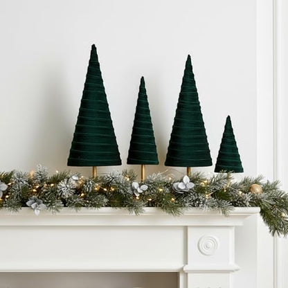 Hoolerry 4 Pcs Christmas Velvet Trees with Gold Pedestal, Green - color: Green