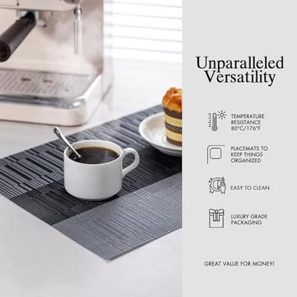 Placemats Set of 4 - Easy Clean Woven Vinyl Placemats for Dining Table, Indoor/Outdoor Place Mats, Washable PVC Table Mats （Silver Gray Black） - color: D-silver Gray Black