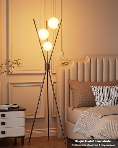 Lightdot 60IN Dimmable Black Tripod Floor Lamp Mid Century Standing Lamps - color: 3 Globe-Black Tripod