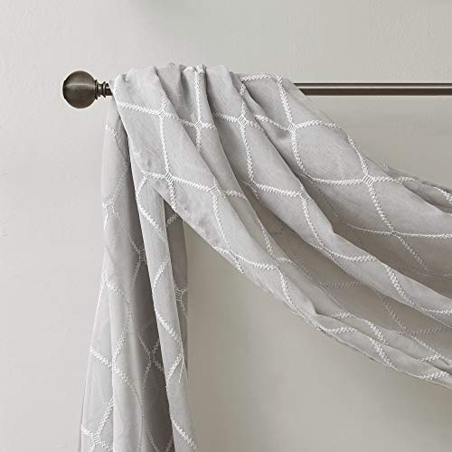 Madison Park Sheer Curtain Scarf for Kitchen, 1 Panels 50x216 Grey - color: Grey, size: 50"W x 126"L (Pack of 1)