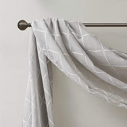 Madison Park Sheer Curtain Scarf for Kitchen, 1 Panels 50x216 Grey - color: Grey, size: 50"W x 126"L (Pack of 1)