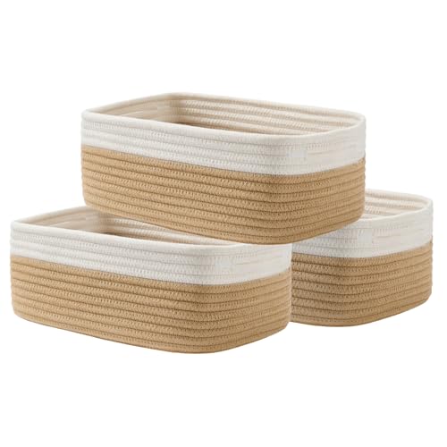 KALLAX Small Woven Storage Basket for Organizing, 12 x 8 x 4.5 inch, 3 Pack - color: White & Brown, size: 12"L x 8"W x 4.5"H