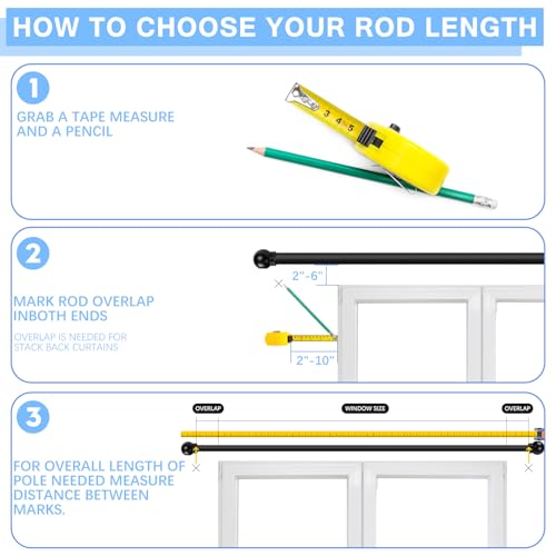 Curtain Rods for Windows 16-76", 6/8 In Black Curtain Rod, 1 Pack - color: Black, size: 76" - 6/8'' rod - 1 Pack