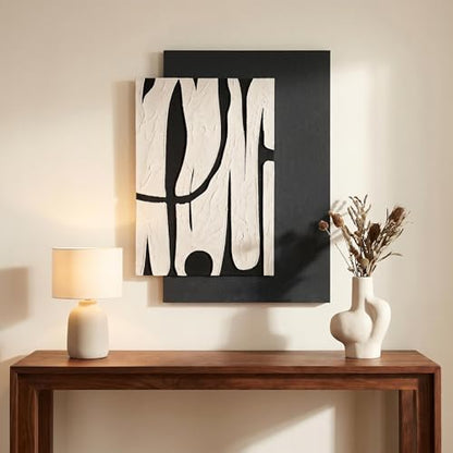 AMAATE 3D Textured Black White Abstract Sandstone Relief Framed Wall Art - color: Black and white abstract lines