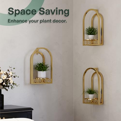 3 Pack Wall Plant Stands, Indoor Plant Holders Apartment, Gold - color: 3 Pack Golden
