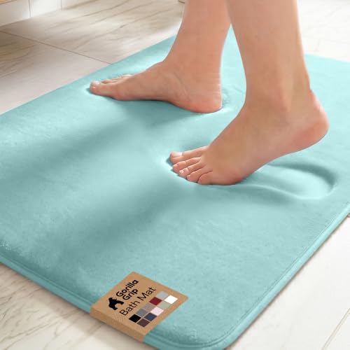 GORILLA GRIP® Memory Foam Bath Rug for Bathroom, 24x17 Seablue - color: Seablue, size: 24" X 17"