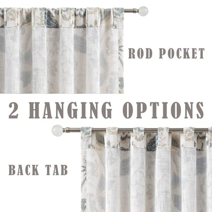 Kayne Studio Blue Grey Jacobean Floral Rod Pocket Semi Sheer Curtains 90" L - color: Blue Grey, size: 52"W x 90"L (Pack of 2)