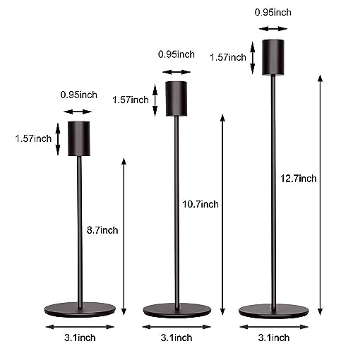 zeochyni Black Taper Candle Holder Metal Candlestick Holders Set of 3 - color: Black, size: Set of 3