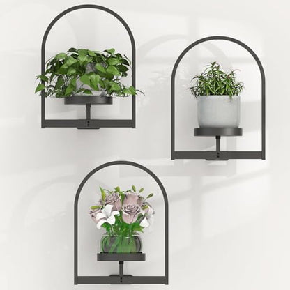 3 Pack Wall Plant Holders, Metal Window Planters Shelves, Black - color: Black 3 Pack
