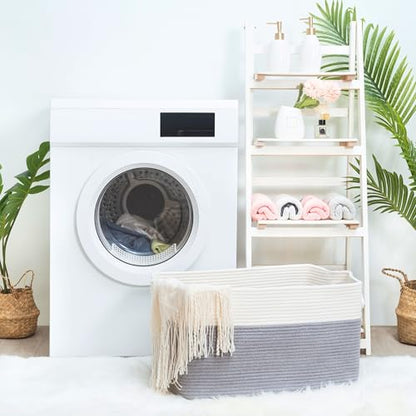 MINTWOOD Design 22in Extra Large Blanket Basket Holder Living Room, Rectangle Rope Woven Storage Basket with Handles for Laundry, Pool Towels, and Shoes, Dog Toy Organizer Bin Box, Gray - color: Gray