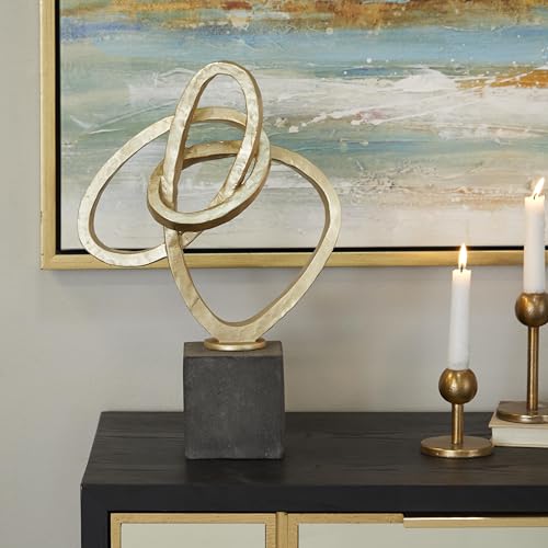 Deco 79 Polystone Abstract Decorative Sculpture Link Home Decor Statue with Black Base, Accent Figurine 11" x 4" x 17", Gold - size: 11" x 4" x 17"